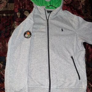 Polo Ralph Lauren Double Knit Cookie Patch Grey/Green Zip-up Insulated Jacket